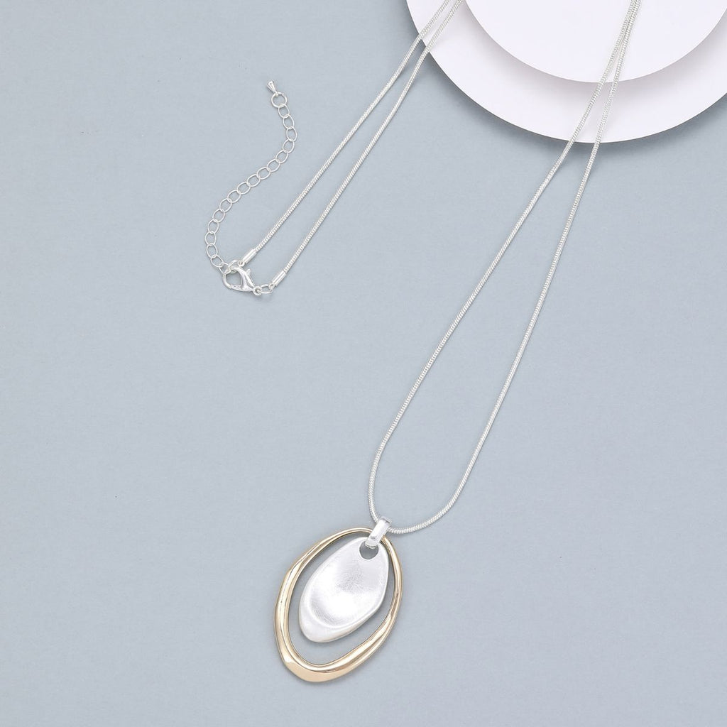 Mallory Long Double Oval Necklace Brushed Gold Sugarplum Boutique Home