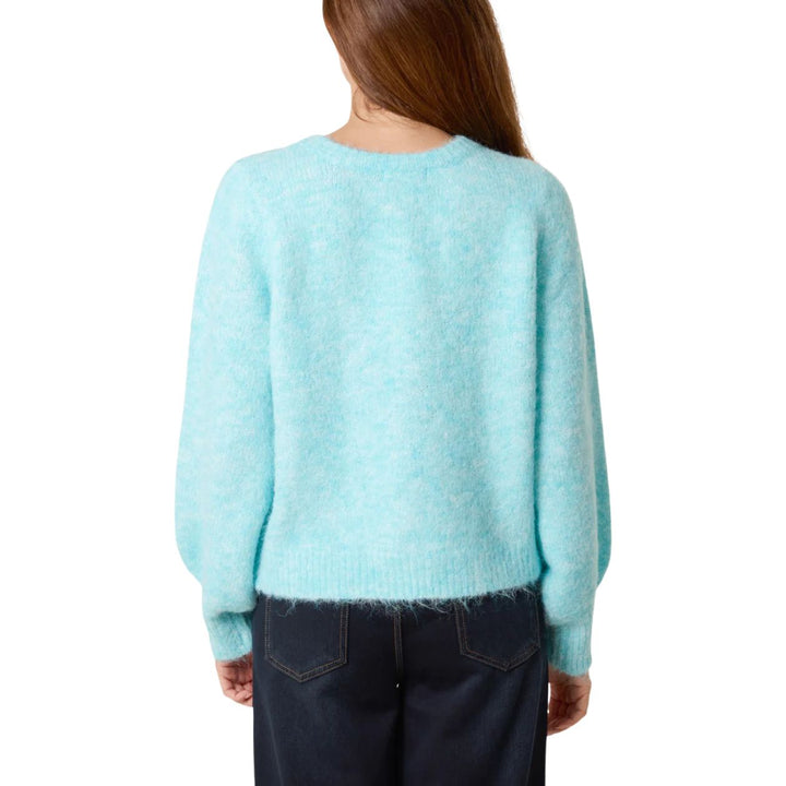 Marble Button Aqua Green Crew Neck Wool Mix Cardigan - Sugarplum Boutique