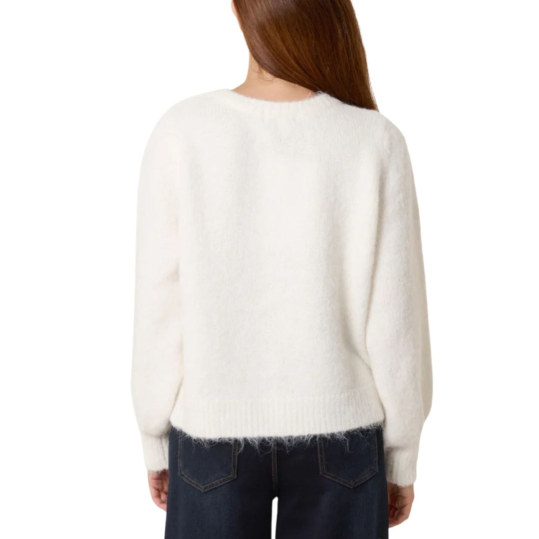 Marble Button Vanilla Crew Neck Wool Mix Cardigan - Sugarplum Boutique