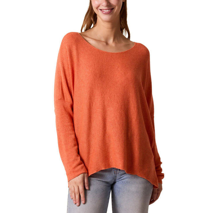 Marie Boat Neck Rib Fine Knit Wool Mix Top Orange - Sugarplum Boutique
