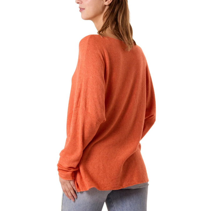 Marie Boat Neck Rib Fine Knit Wool Mix Top Orange - Sugarplum Boutique