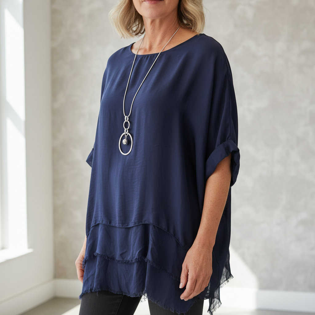 Maya Silk Tiered Top Occasion Wear Navy Blue - Sugarplum Boutique
