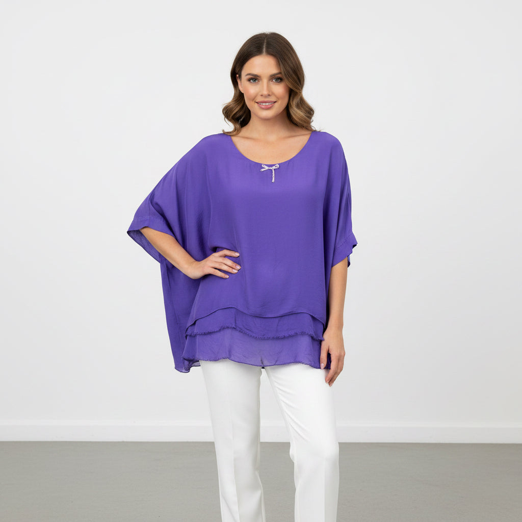 Maya Silk Tiered Top Occasion Wear Purple - Sugarplum Boutique