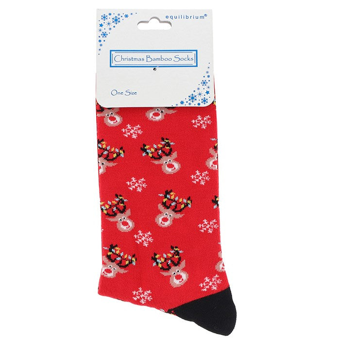 Men's Festive Christmas Reindeer Luxury Bamboo Socks Red - Sugarplum Boutique