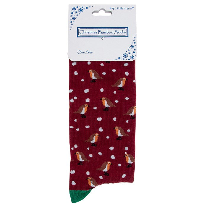 Men's Festive Christmas Robin Luxury Bamboo Socks Red - Sugarplum Boutique