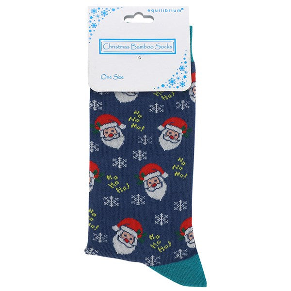 Men's Festive Christmas Santa Luxury Bamboo Socks Blue - Sugarplum Boutique