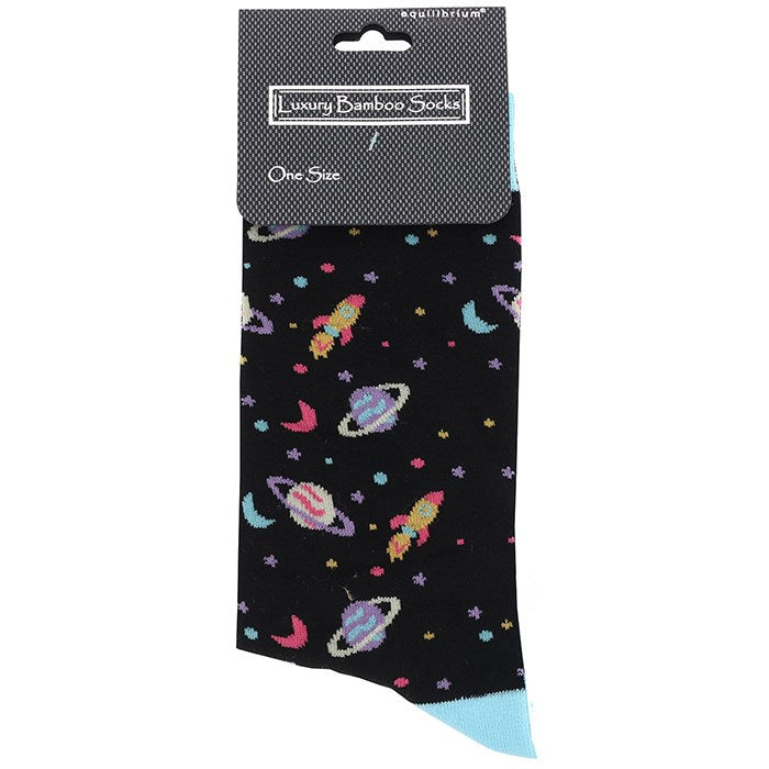 Men's Planets Space Luxury Bamboo Socks Black - Sugarplum Boutique