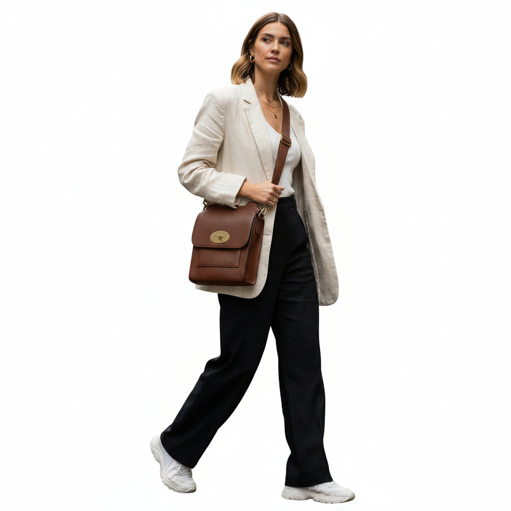 Messenger Cross Body Bag Faux Leather Chocolate Brown- Sugarplum Boutique