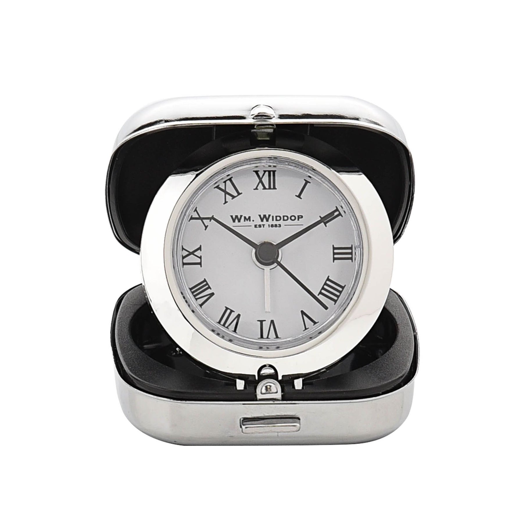 Folded Clock Metal Fold Up Alarm Clock Roman Dial White – Sugarplum Boutique & Home