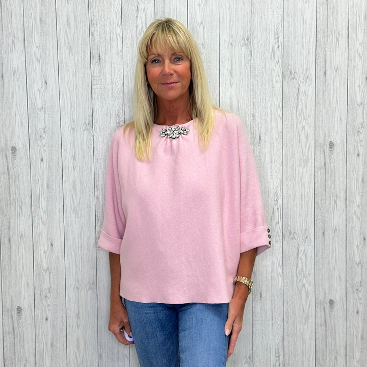 Michelle Short Drop Sleeve Crystal Embellished Top Vintage Pink - Sugarplum Boutique