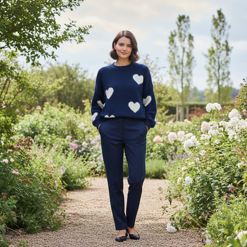 Midhurst Heart Wool Blend Navy Blue Cosy Jumper - Sugarplum Boutique