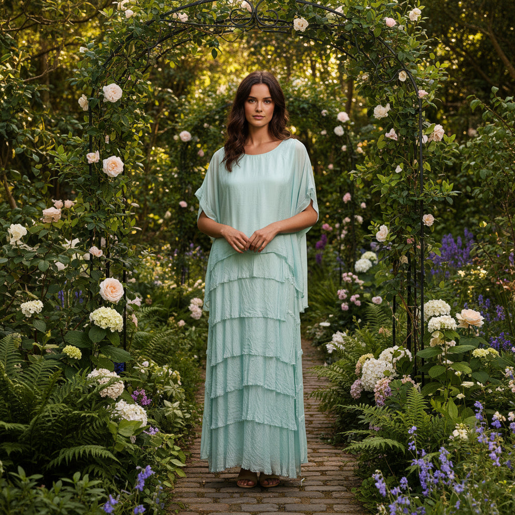 Millicent  Mint Green Silk Tier Maxi Dress -  Sugarplum Boutique