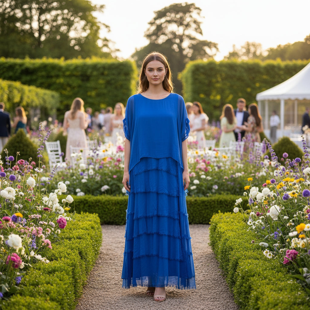 Millicent Royal Blue Silk Tier Maxi Dress - Sugarplum Boutique