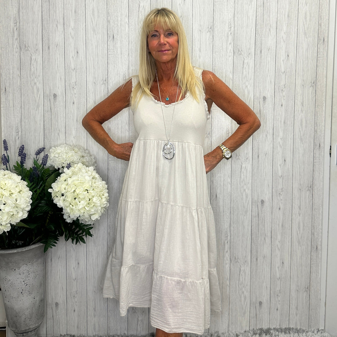 Millie Cotton Sleeveless Dress Stone- Sugarplum Boutique