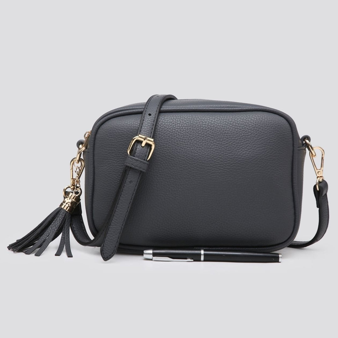 Millie Dark Grey Faux Leather Cross Body Camera Handbag - Sugarplum Boutique