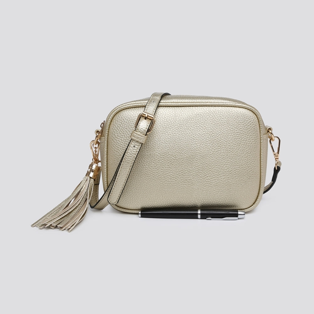 Millie Gold Faux Leather Cross Body Camera Handbag - Sugarplum Boutique