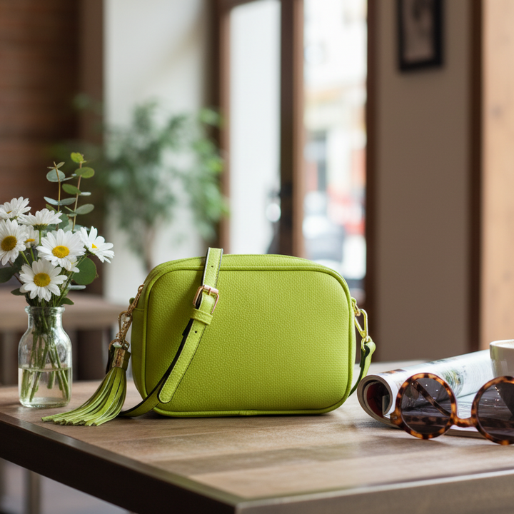 Millie Lime Green Faux Leather Cross Body Camera Handbag