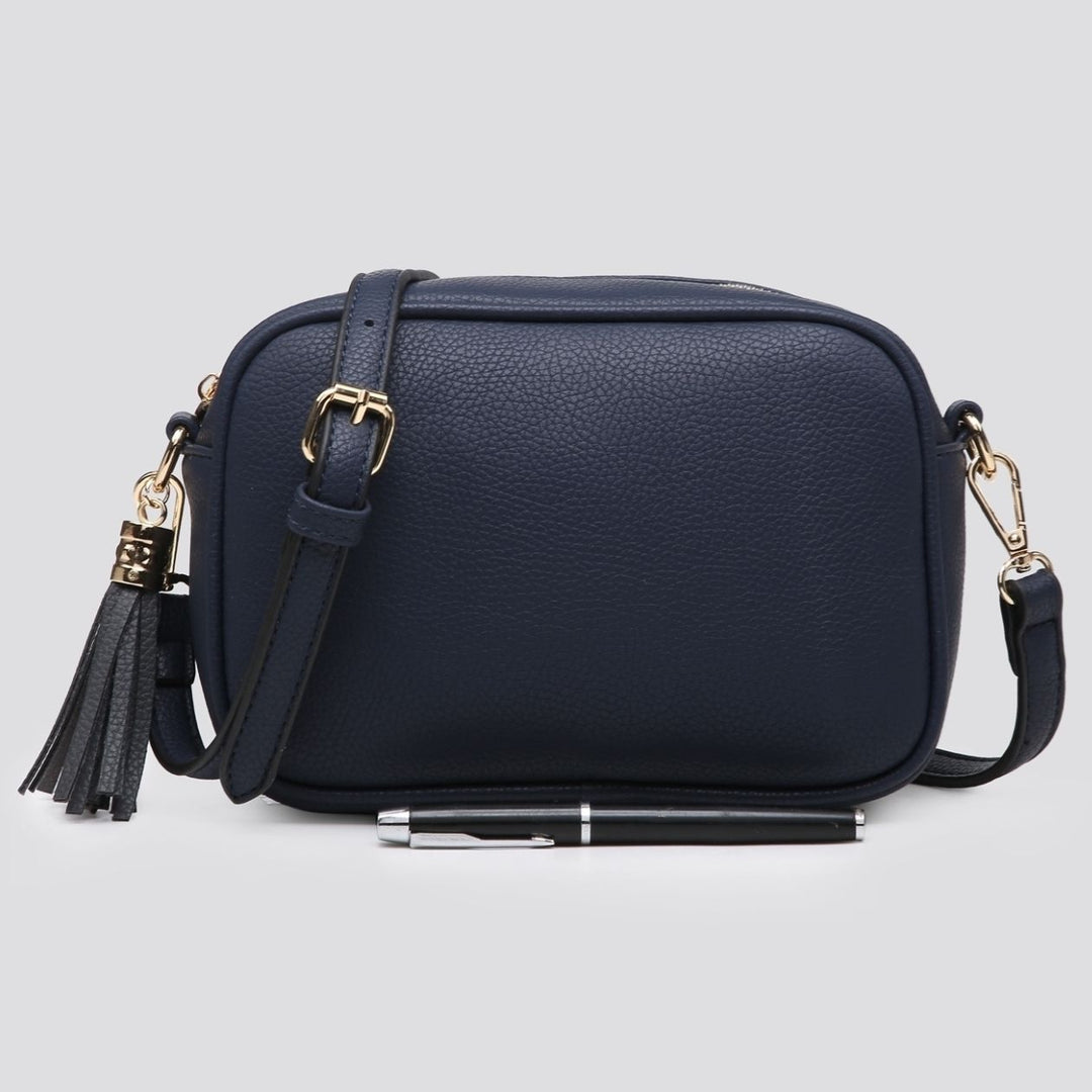 Millie Navy Blue Faux Leather Cross Body Camera Handbag - Sugarplum Boutique