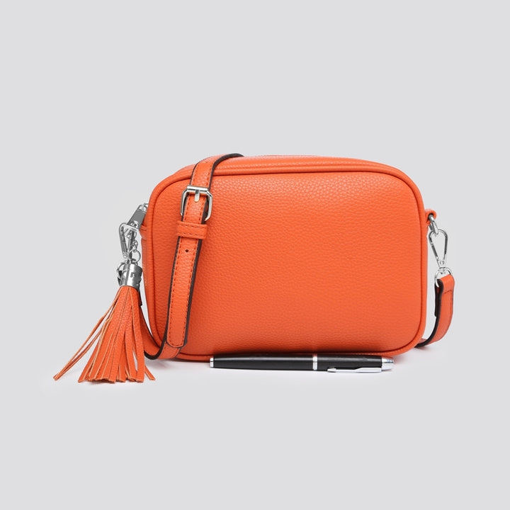 Millie Orange Faux Leather Cross Body Camera Handbag - Sugarplum Boutique