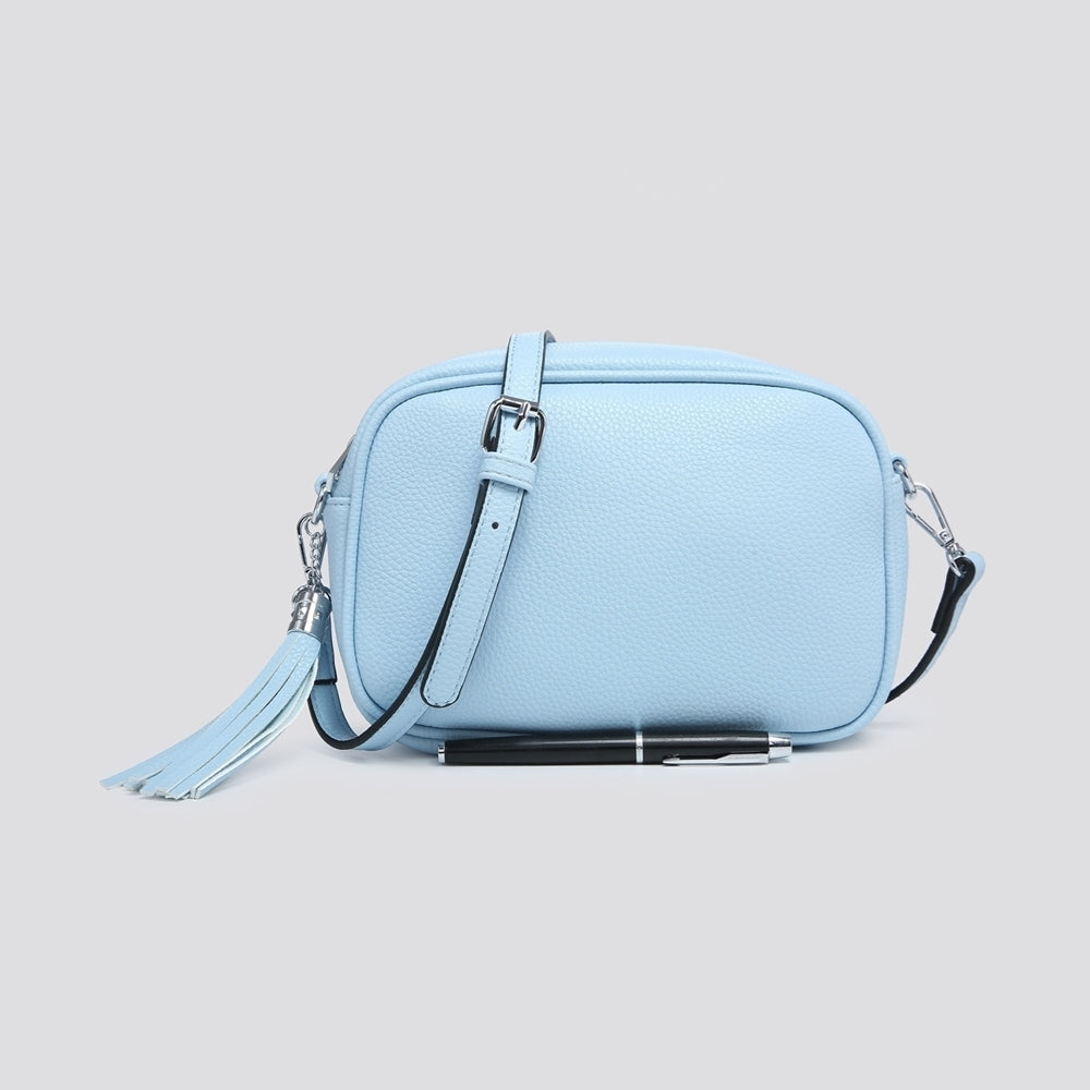 Millie Pale Blue Faux Leather Cross Body Camera Handbag - Sugarplum Boutique