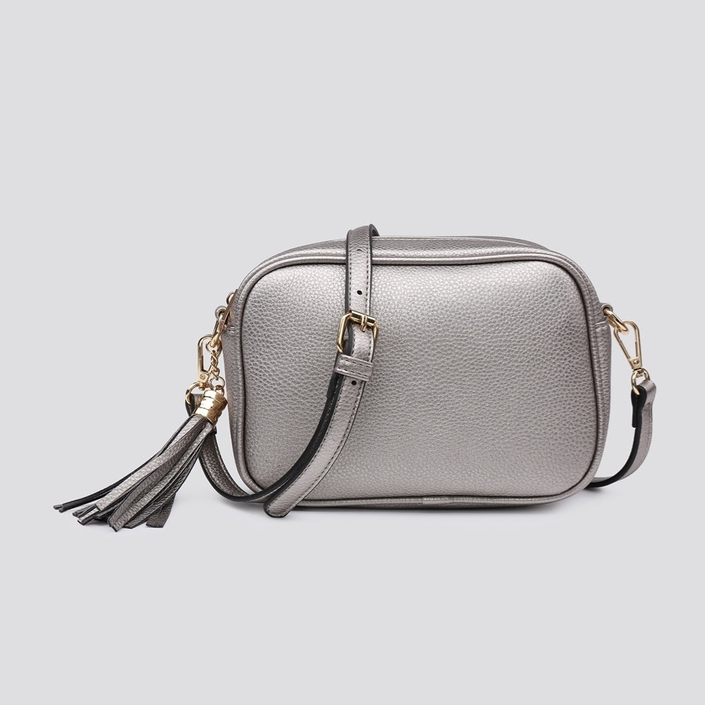 Millie Pewter Faux Leather Cross Body Camera Handbag - Sugarplum Boutique