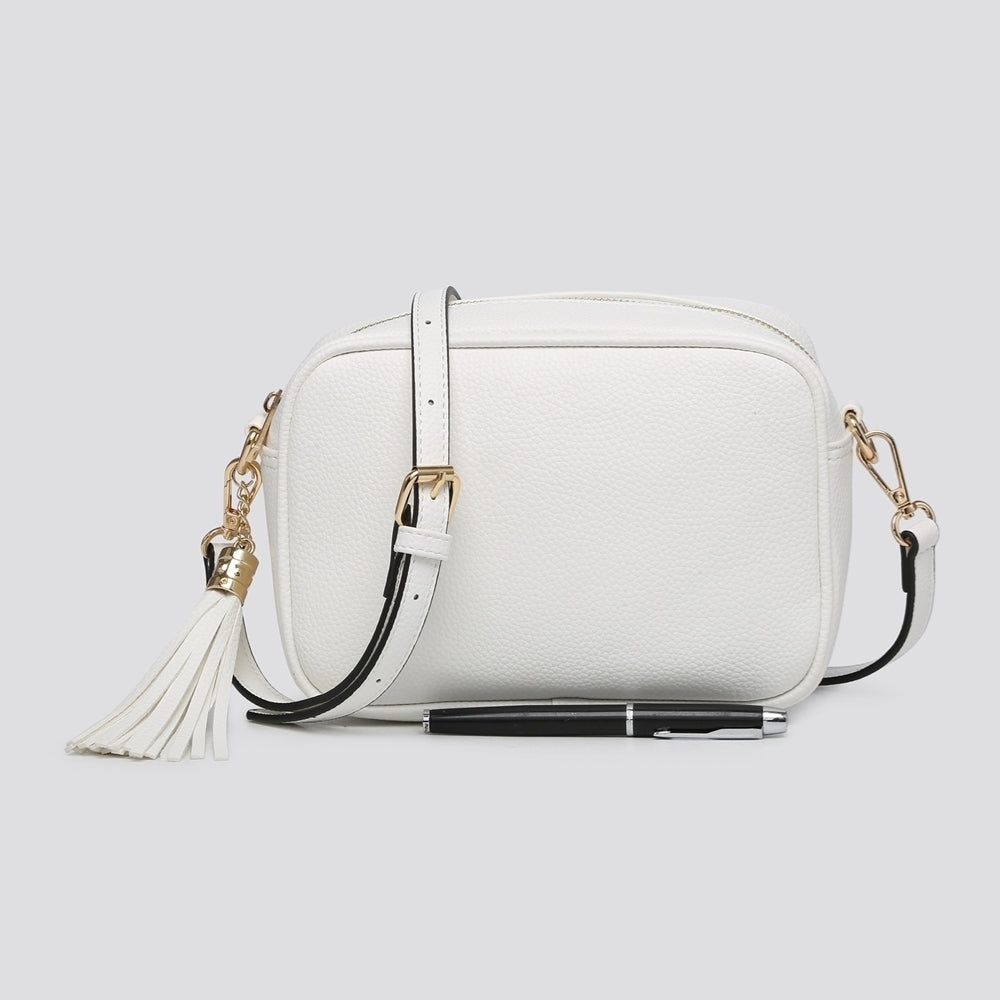 Millie White Faux Leather Cross Body Camera Handbag - Sugarplum Boutique