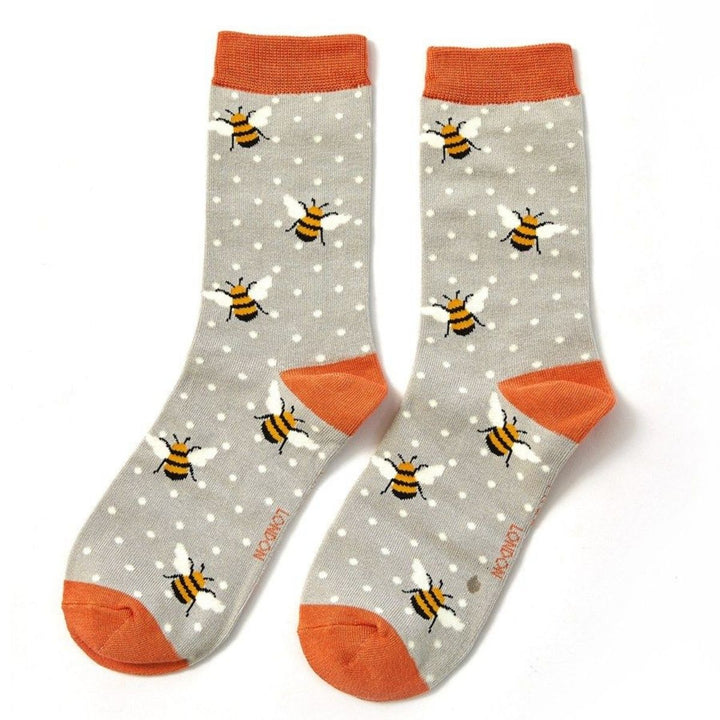 Miss Sparrow Bumble Bees Bamboo Ladies Socks Silver - Sugarplum Boutique