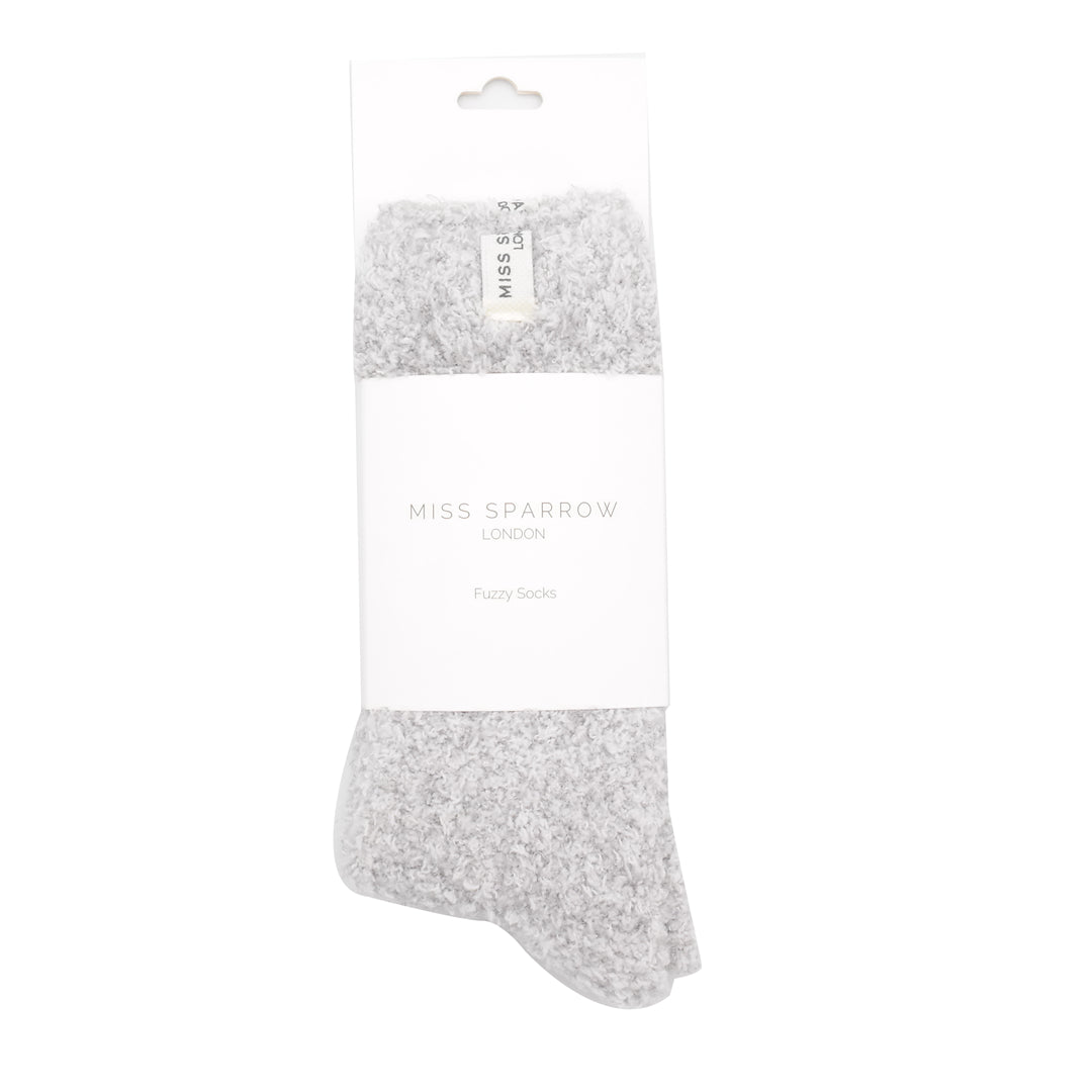 Miss Sparrow Cosy Fuzzy Plain Ladies Socks Silver - Sugarplum Boutique