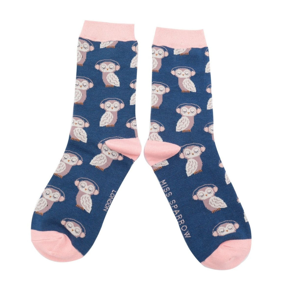 Miss Sparrow Funky Owls Ladies Bamboo Socks Navy - Sugarplum Boutique