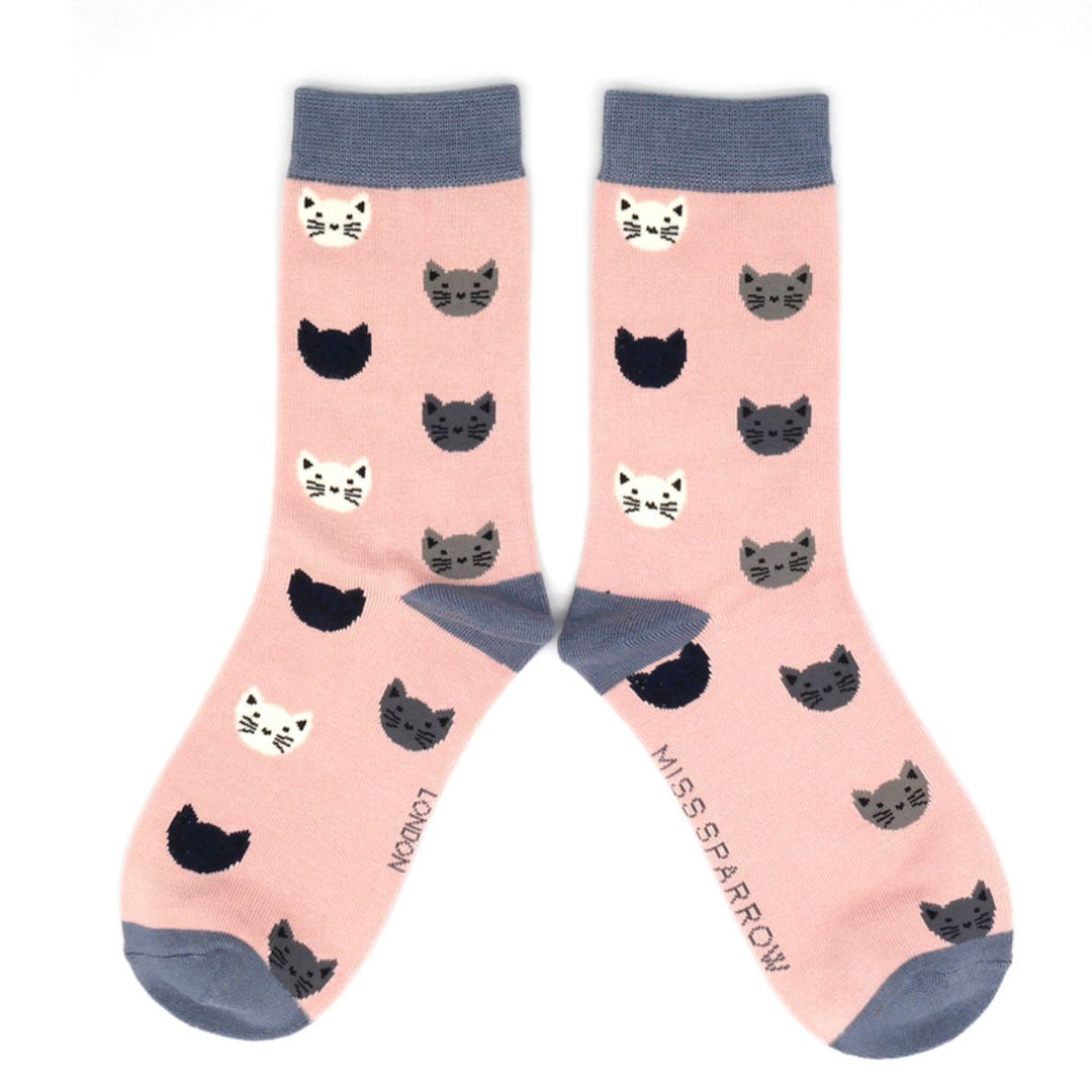 Miss Sparrow Kitty Face Ladies Bamboo Socks Pink - Sugarplum Boutique