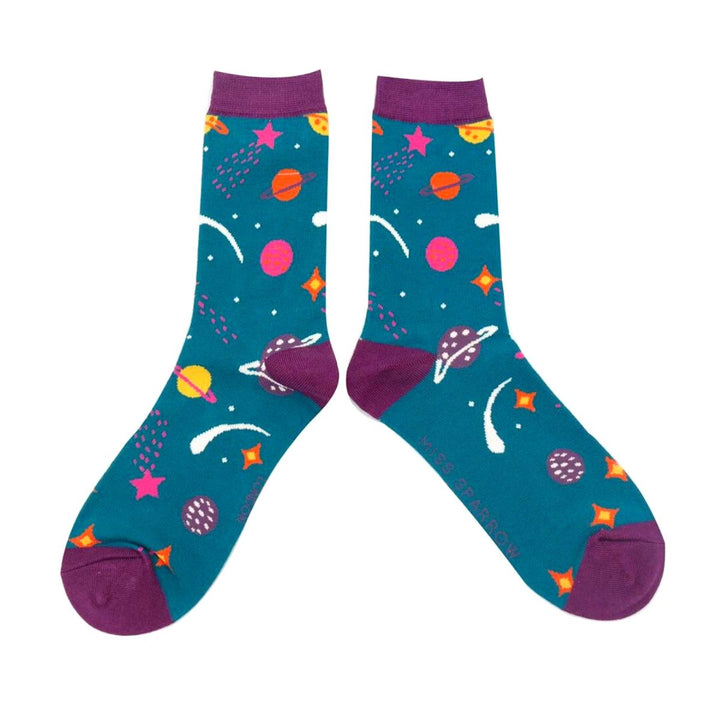 Miss Sparrow Space Ladies Socks Teal - Sugarplum Boutique