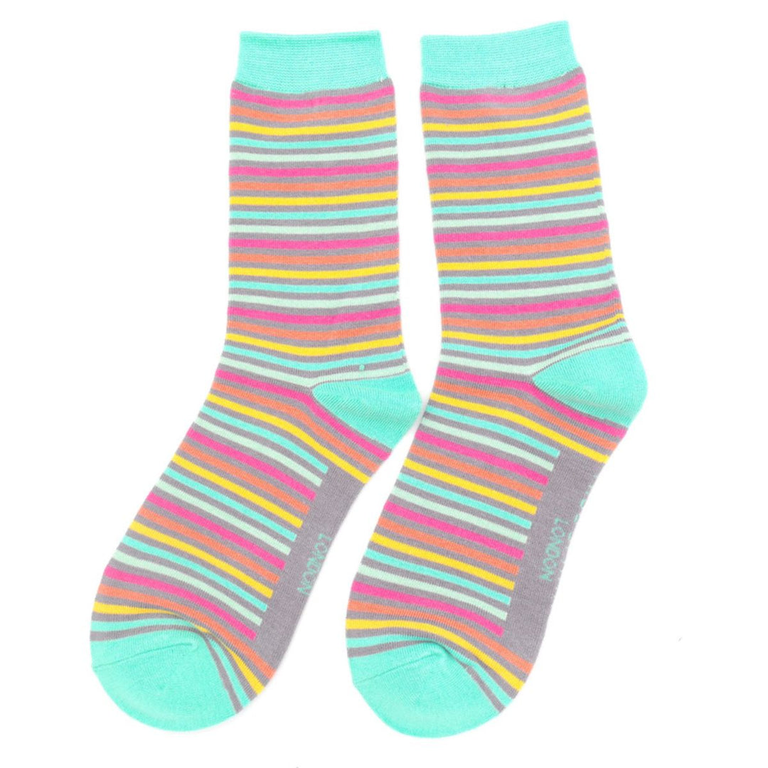 Miss Sparrow Vibrant Stripes Ladies Bamboo Socks Grey - Sugarplum Boutique