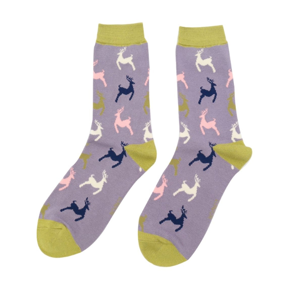 Miss Sparrow Leaping Deer Ladies Bamboo Socks Lilac- Sugarplum Boutique