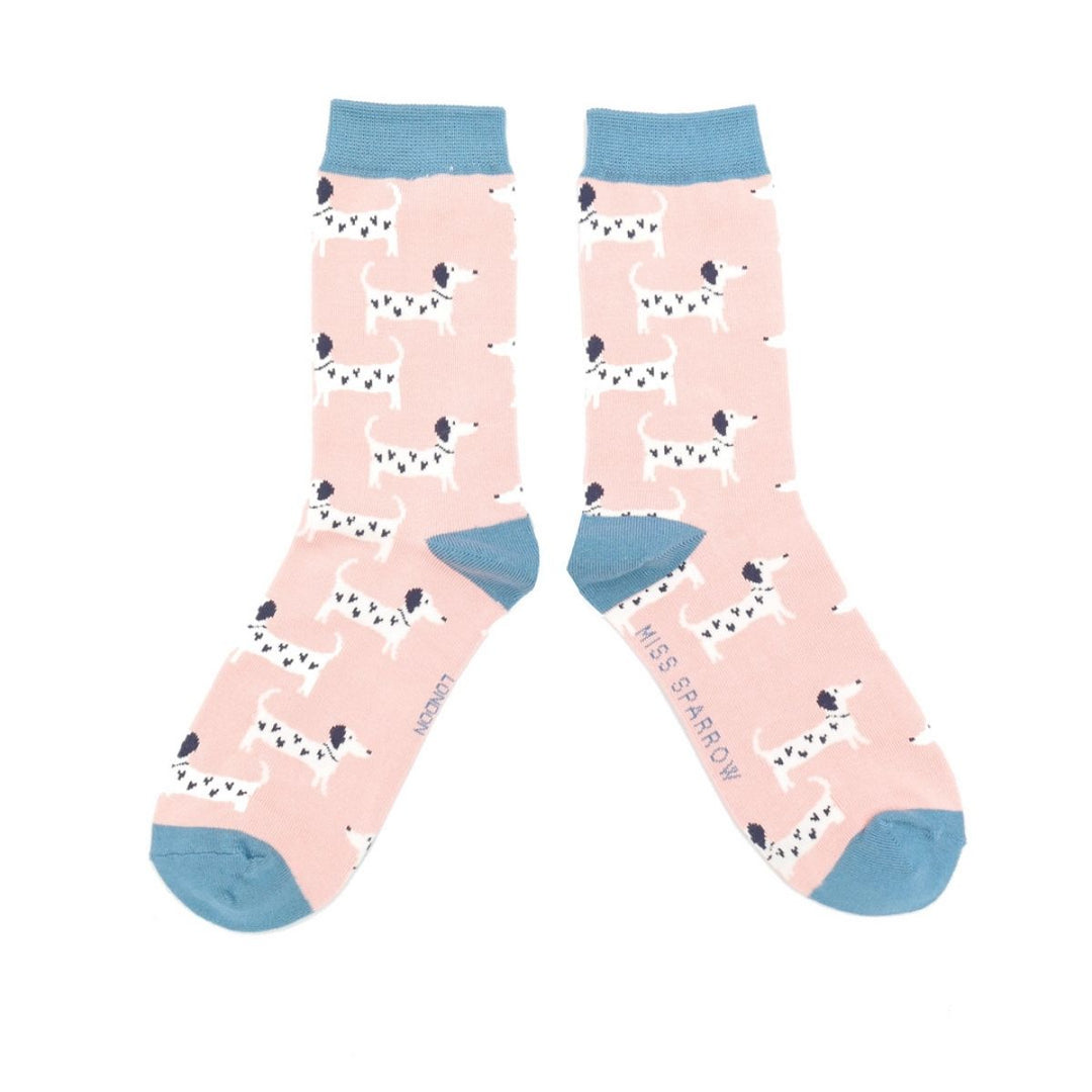 Miss Sparrow Lovely Dogs  Ladies Bamboo Socks Dusky Pink - Sugarplum Boutique