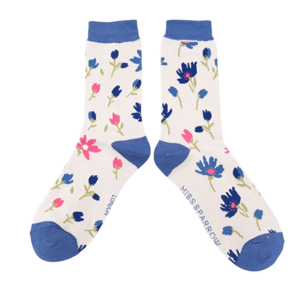 Miss Sparrow Ditsy Floral Ladies Bamboo Socks Silver - Sugarplum Boutique