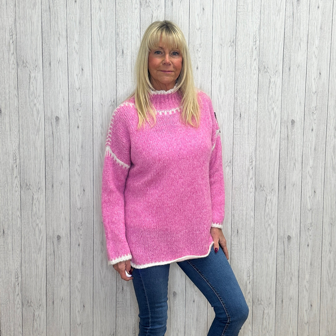 Misty Chunky Knit Turtle Neck Jumper Wool Mix Pink – Sugarplum