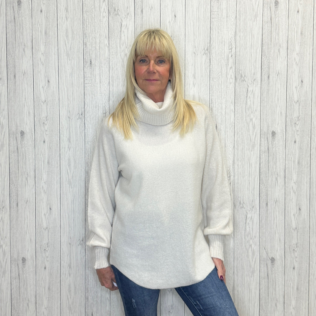 Misty Cream Roll Neck Cosy Jumper - Sugarplum Boutique