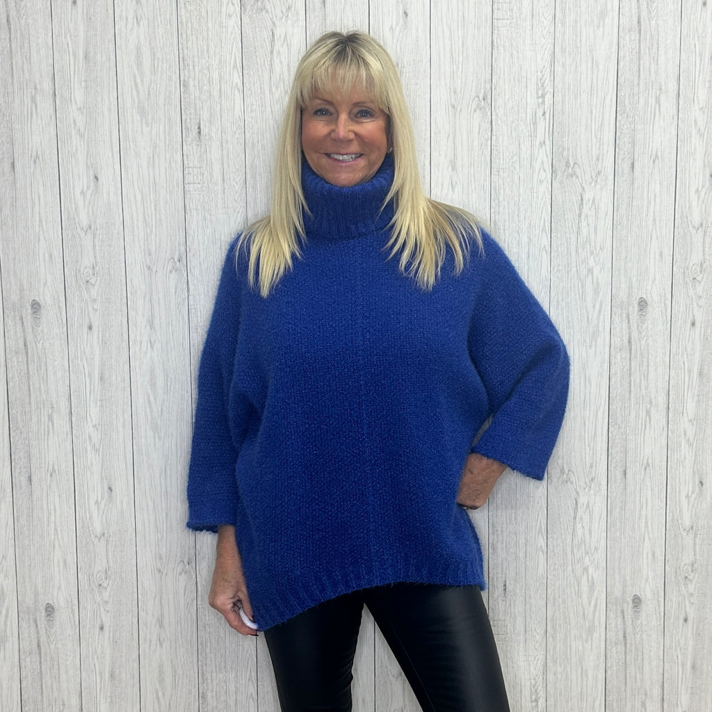 Moira Mohair Look Polo Neck Jumper Royal Blue – Sugarplum Boutique
