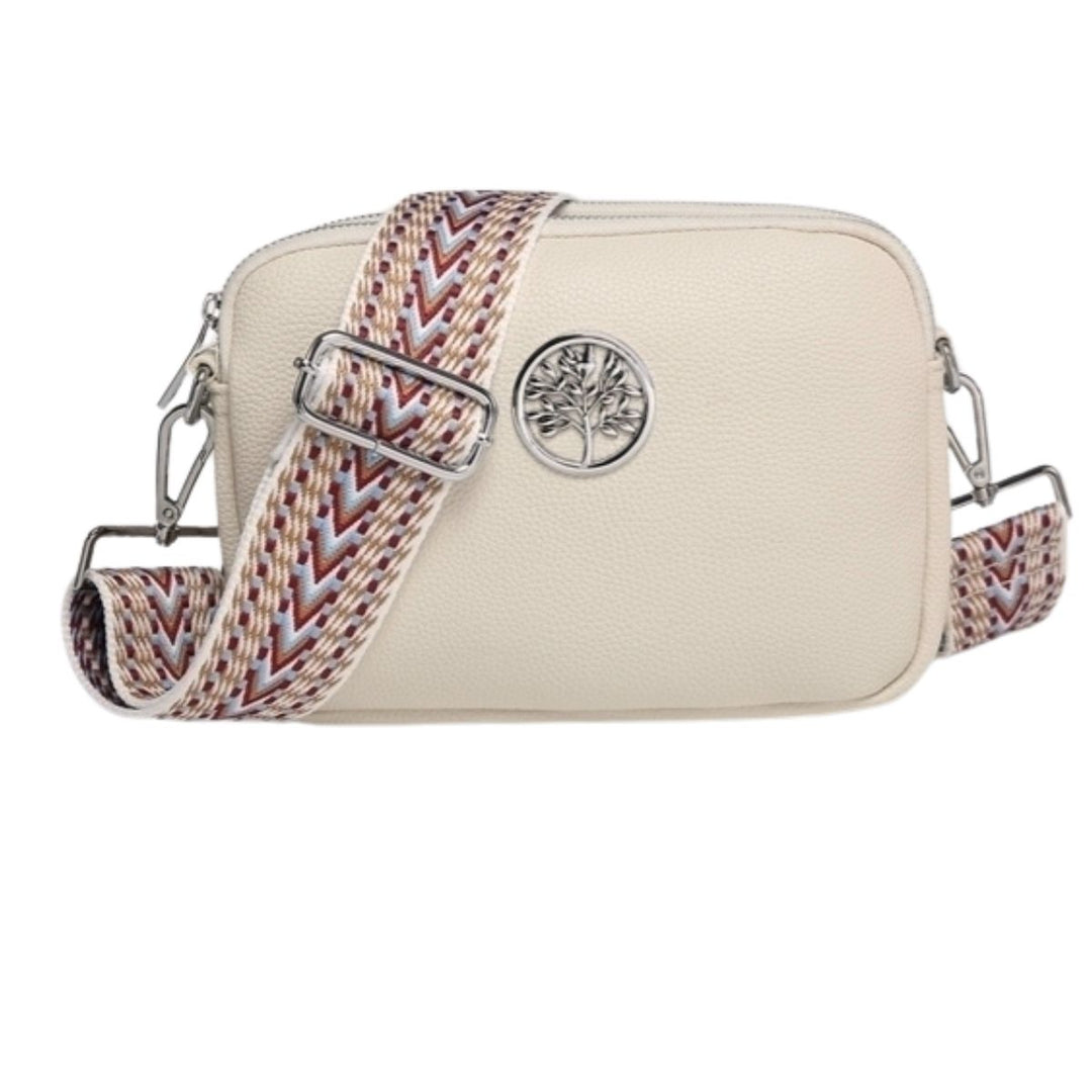 Molly Beige Double Pocket Tree Of Life Bag With Handle - Sugarplum Boutique