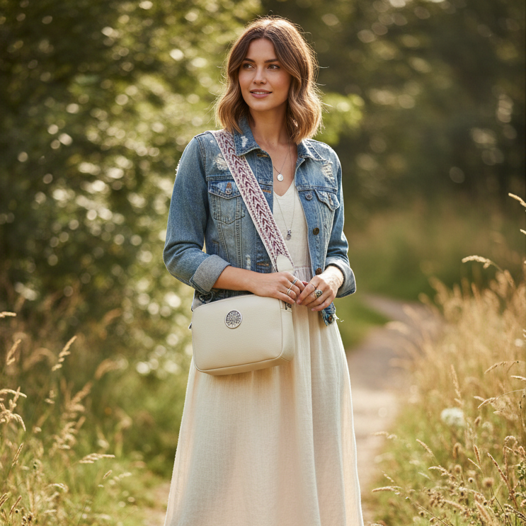 Molly Beige Double Pocket Tree Of Life Bag With Handle - Sugarplum Boutique