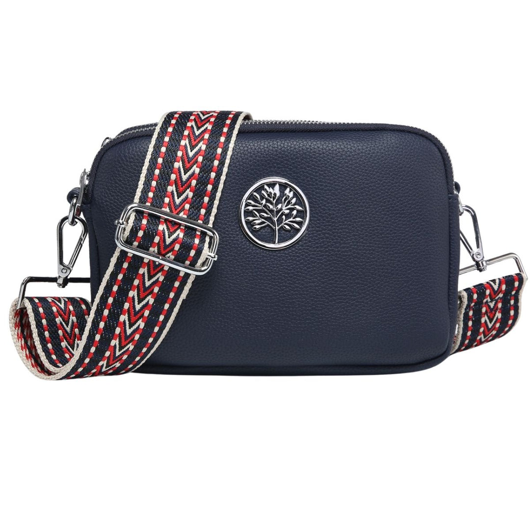 Molly Navy Blue Double Pocket Tree Of Life Bag With Handle - Sugarplum Boutique