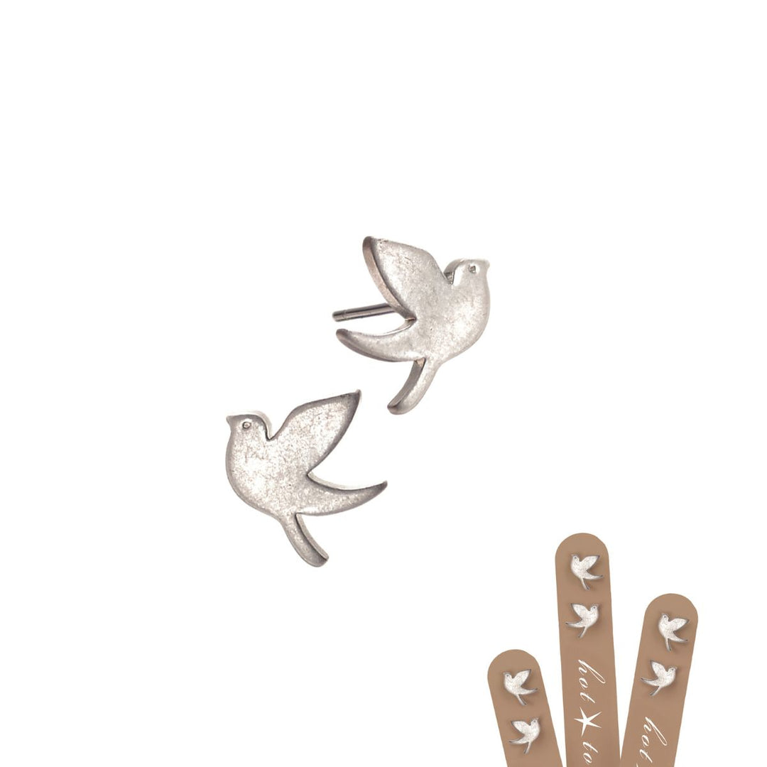 Molten Silver Bird Studs - Sugarplum Boutique      