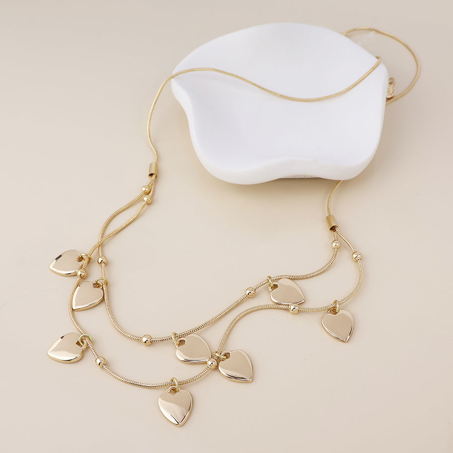 Moonbeam Gold Plated Double Strand Heart Short Necklace - Sugarplum Boutique