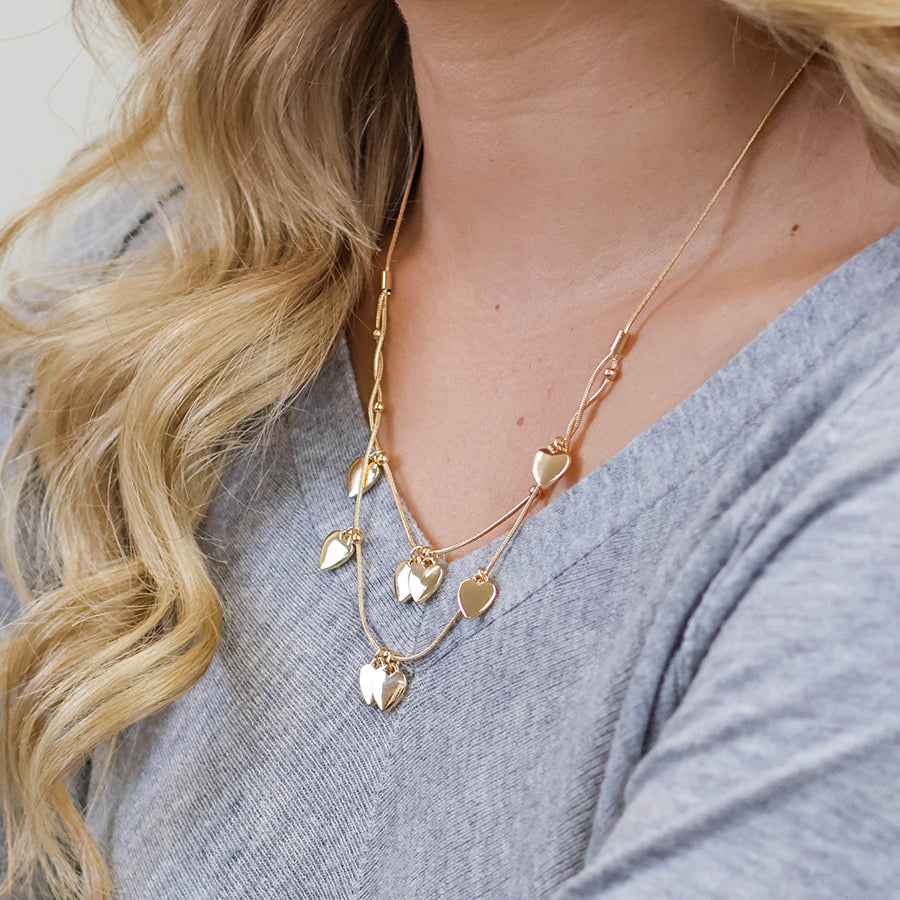Moonbeam Gold Plated Double Strand Heart Short Necklace - Sugarplum Boutique