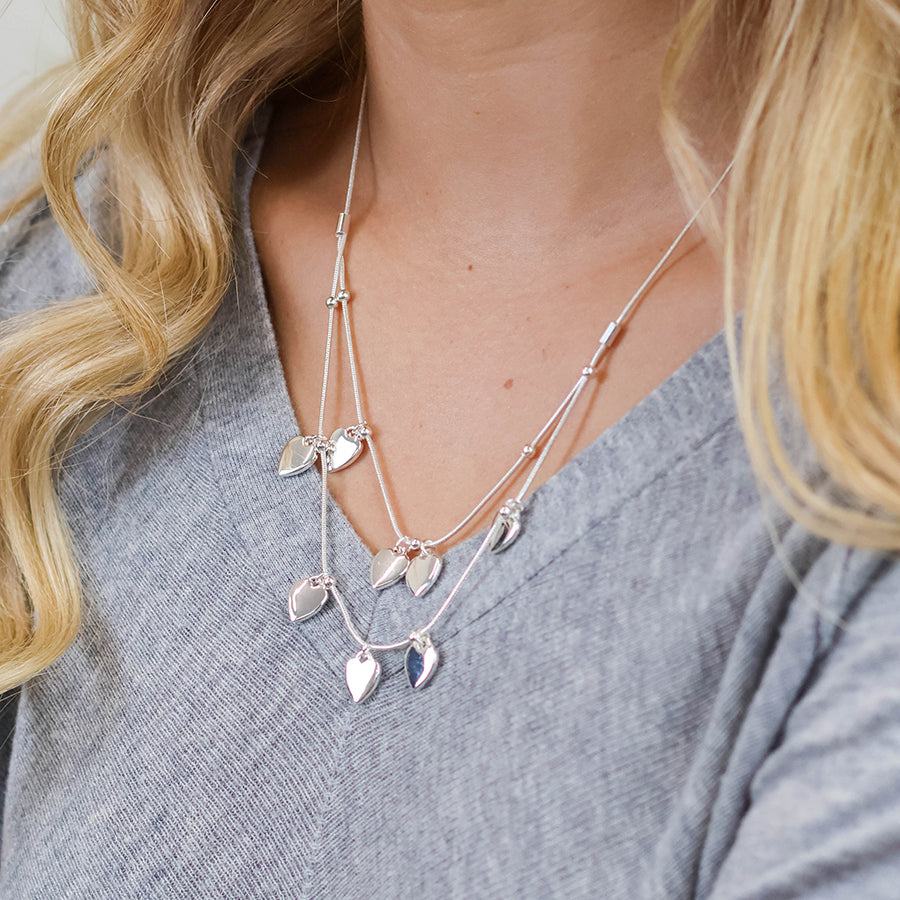 Moonbeam Silver Plated Double Strand Heart Short Necklace - Sugarplum Boutique