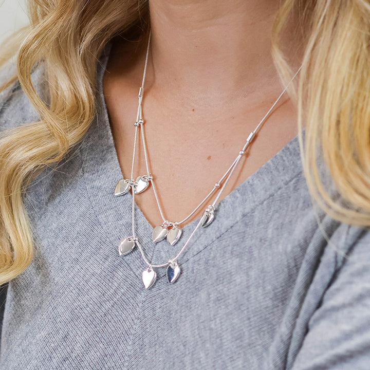 Moonbeam Silver Plated Double Strand Heart Short Necklace - Sugarplum Boutique