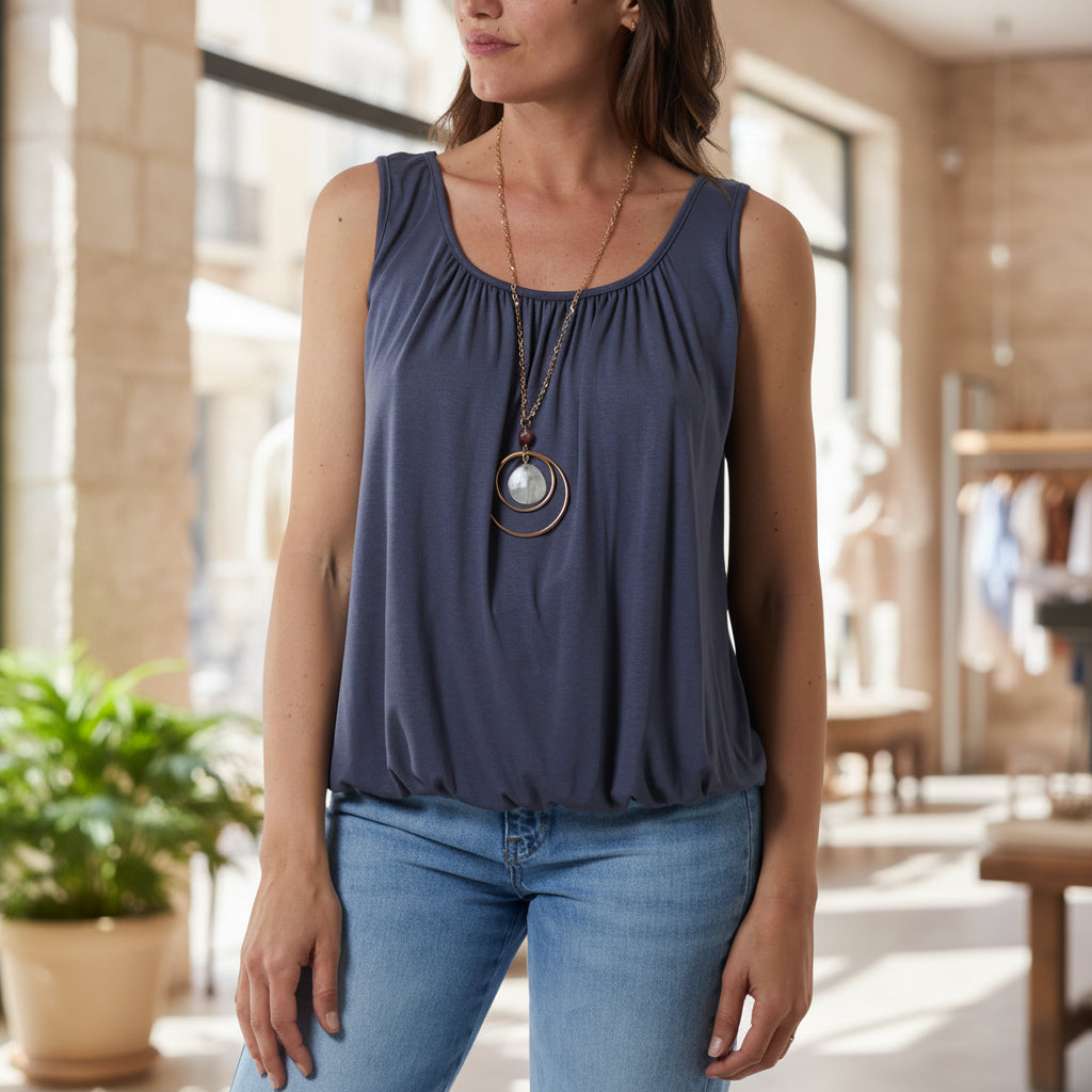 Mya Essential Charcoal Grey Stretch Fabric Vest Top - Sugarplum Boutique