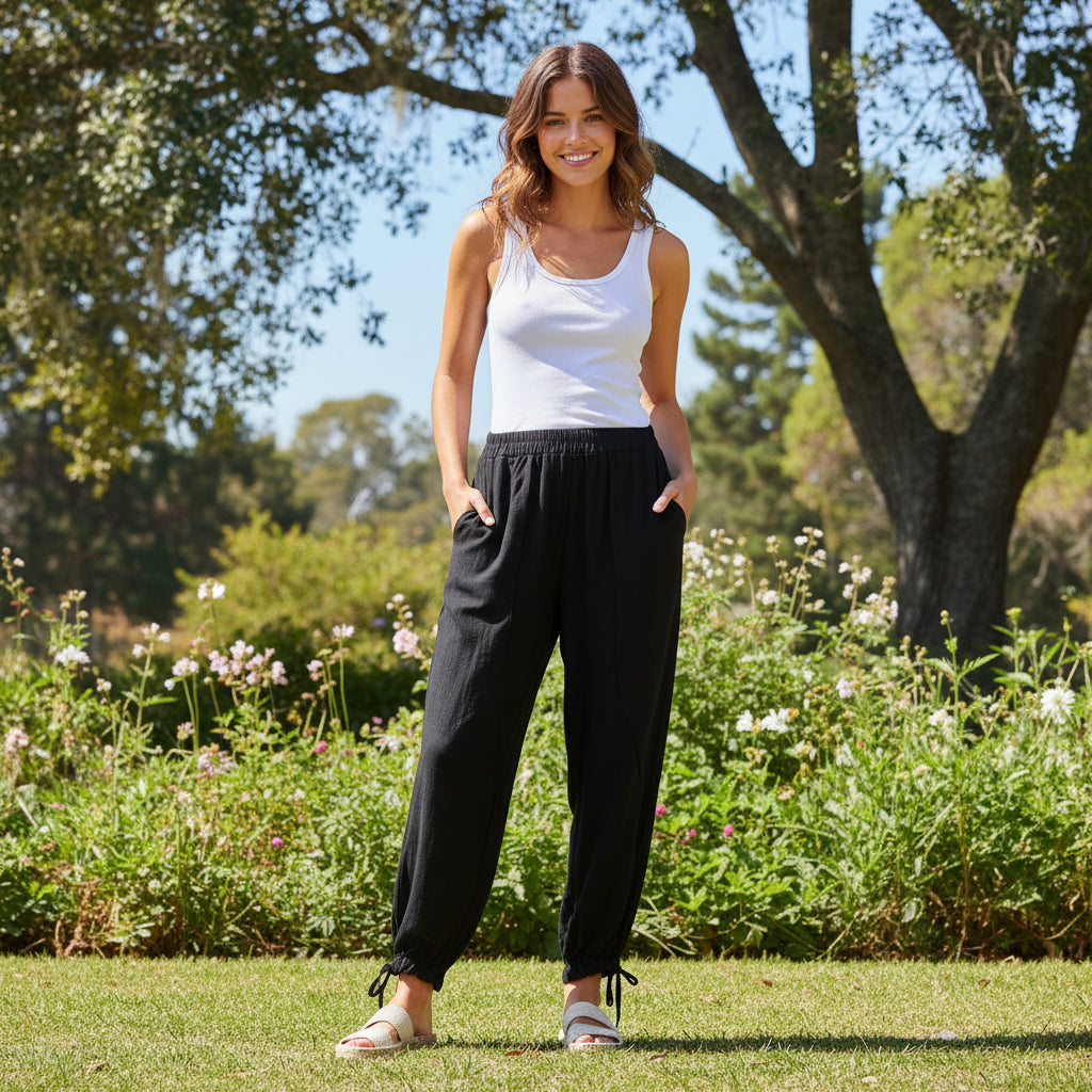 Nancy Harem Style Comfy Waistband Black Trousers - Sugarplum Boutique