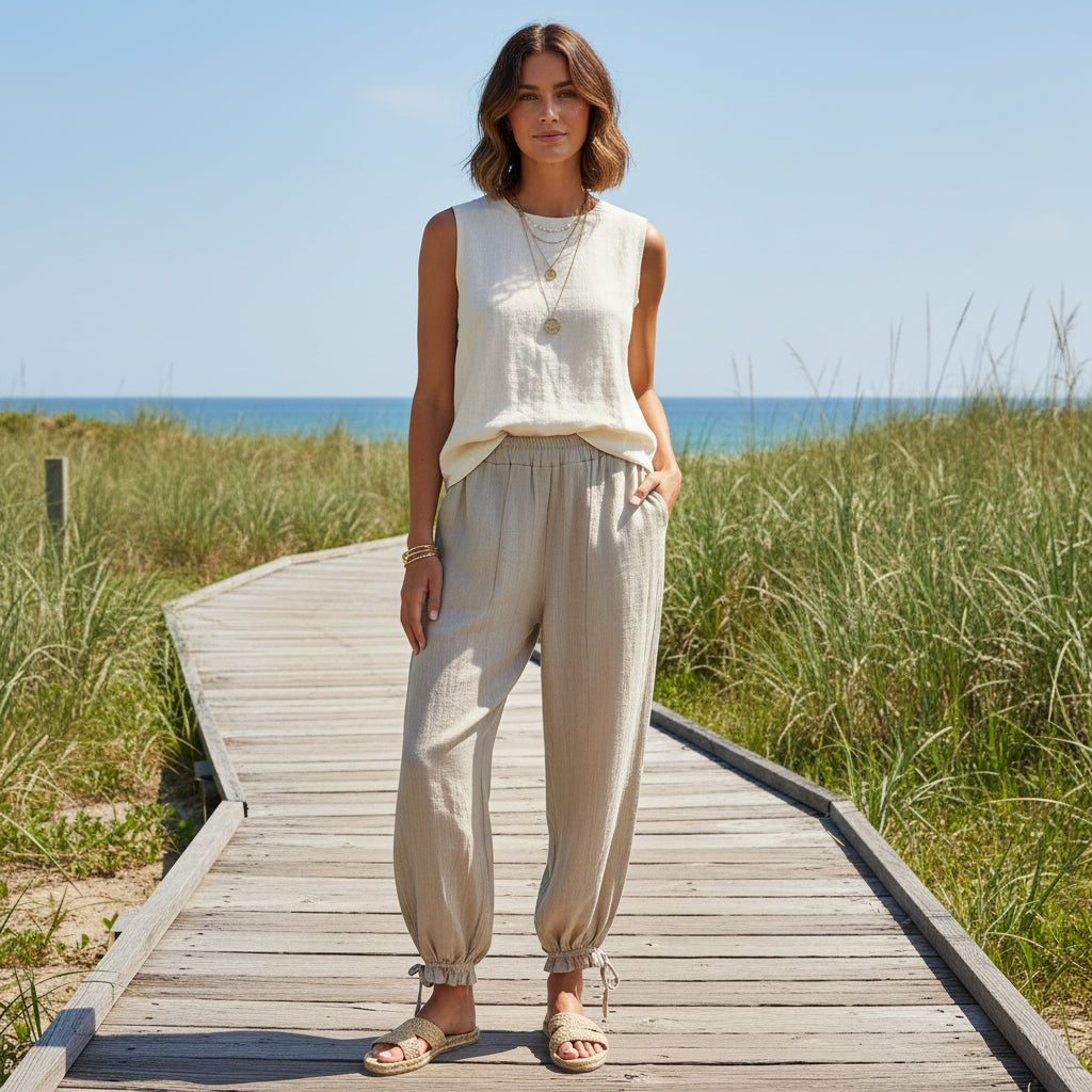 Nancy Harem Style Comfy Waistband Mocha Brown Trousers - Sugarplum Boutique
