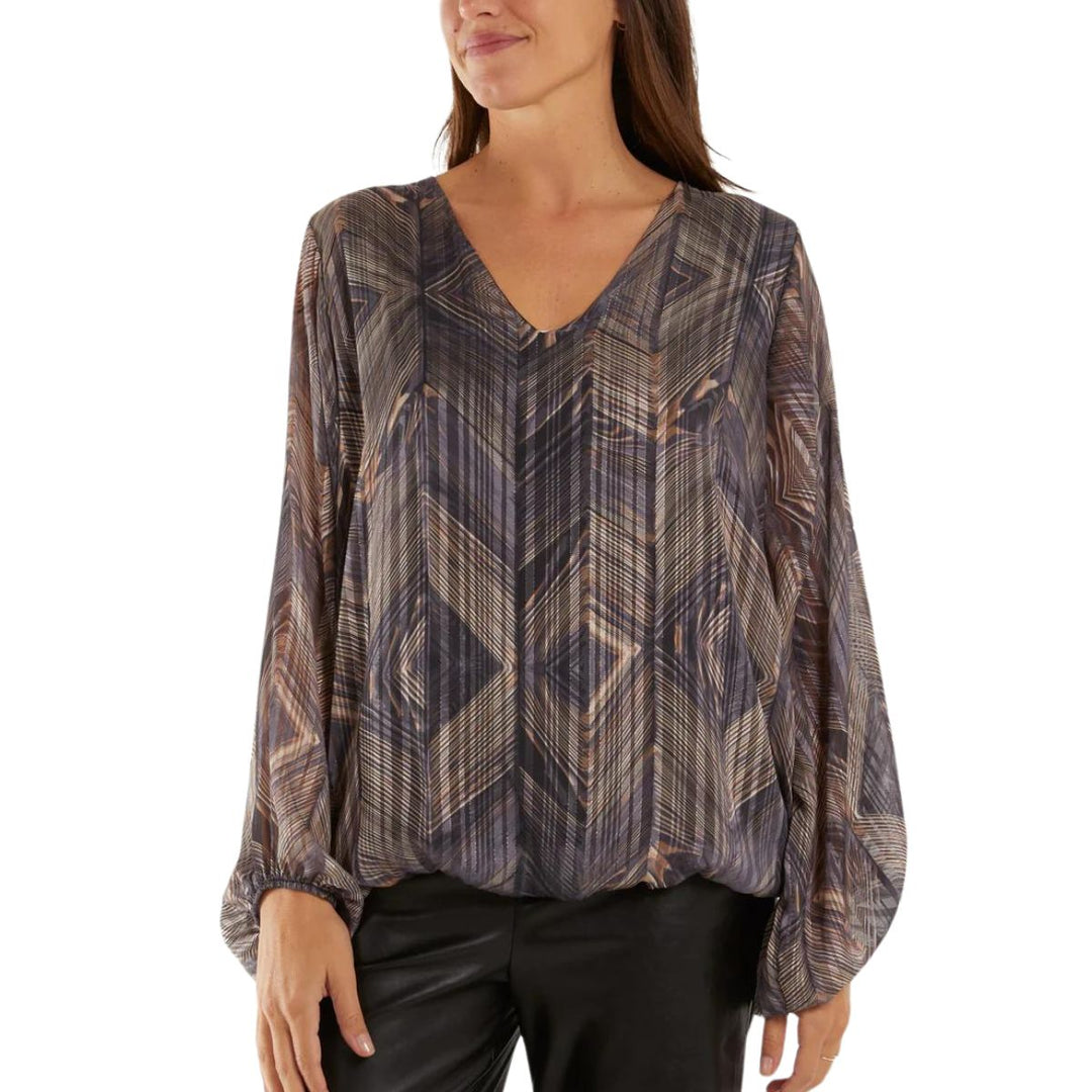 Nanette Abstract Blouse Charcoal - Sugarplum Boutique